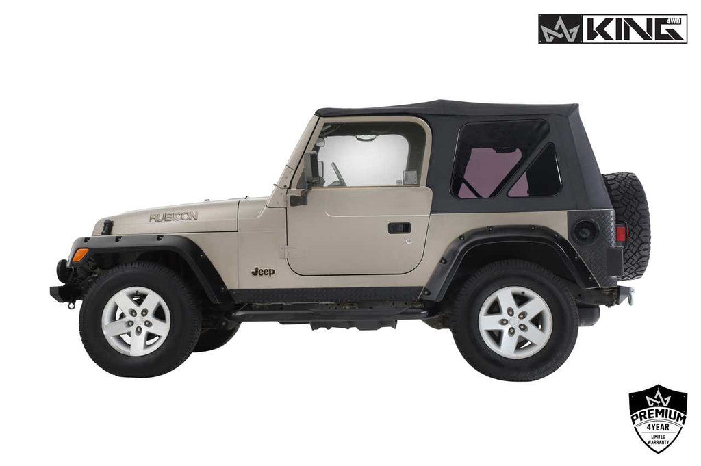 KING 4WD | Jeep Wrangler TJ 1997-2006 Premium Replacement Soft Top Without Upper Doors, Black Diamond With Tinted Windows (14010235)