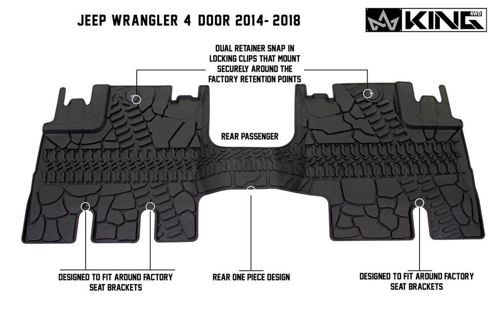 KING 4WD | Jeep Wrangler Unlimited JKU 4 Door 2014-2018 Premium Four-Season Floor Liners Front and Rear Passenger Area (28010501)