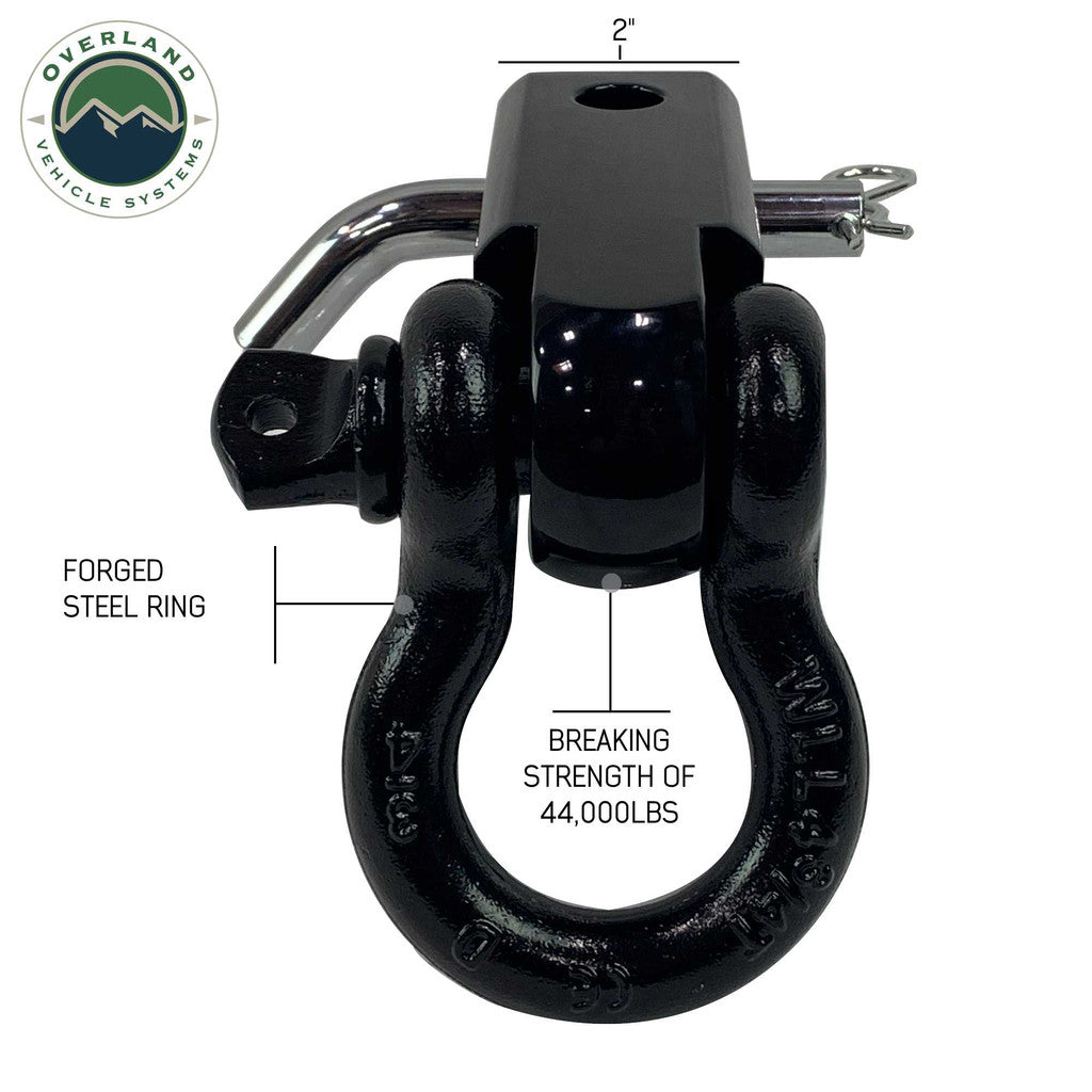 OVERLAND VEHICLE SYSTEMS | Receiver Mount Recovery Shackle 3/4" 4.75 Ton With Dual Hole Black Universal (19109901)