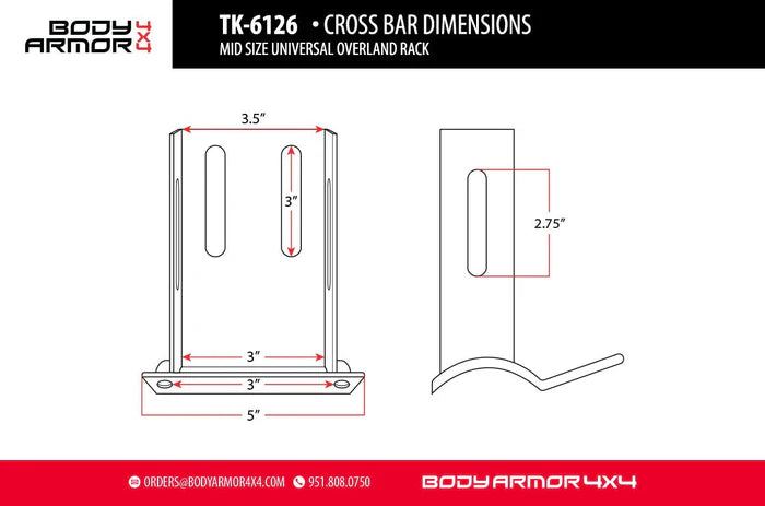 BODY ARMOR 4X4 | Universal Overland Rack Cross Bars For TK-6126 Mid Size (TK-6126-CRSBAR)