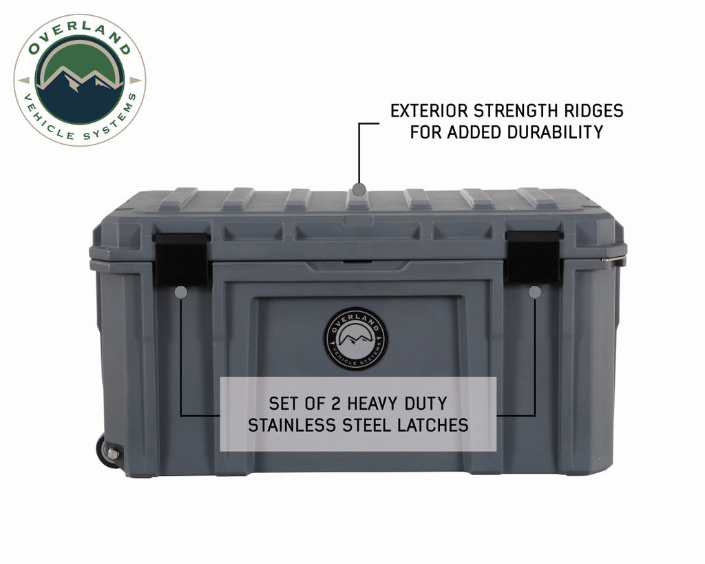 OVERLAND VEHICLE SYSTEMS | D.B.S. - Dark Grey 169 QT Dry Box with Wheels, Drain, and Bottle Opener (40100031)