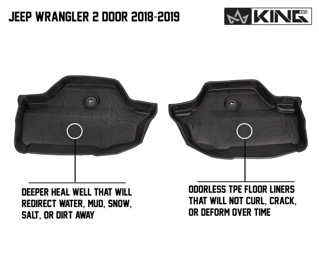 KING 4WD | Jeep Wrangler JL 2 Door 2018-2019 Premium Four-Season Floor Liners Front and Rear Passenger Area (28010601)