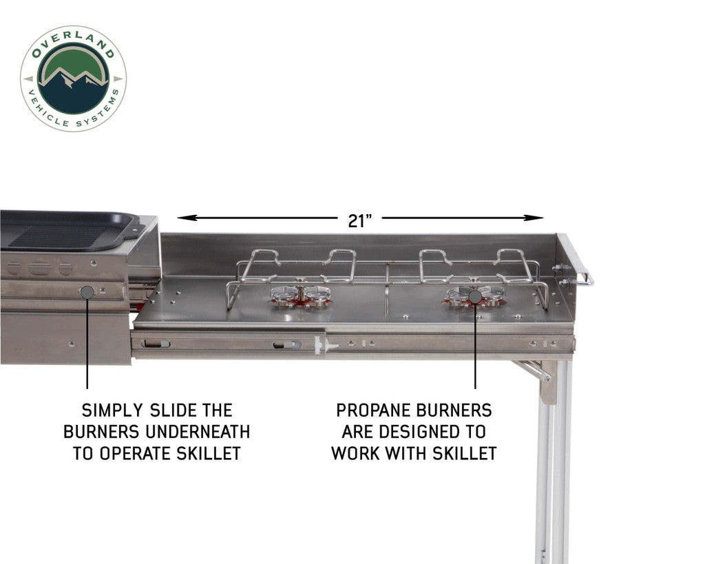 OVERLAND VEHICLE SYSTEMS | Komodo Camp Kitchen - Dual Grill, Skillet, Folding Shelves & Rocket Tower Stainless Steel (30100001)