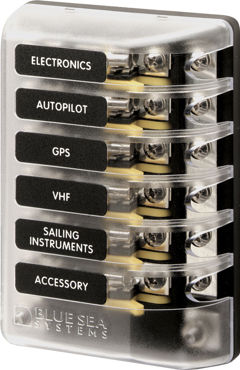 BLUE SEA SYSTEMS | ST Glass 6 Circuit Fuse Block with Negative Bus and Cover (5015)