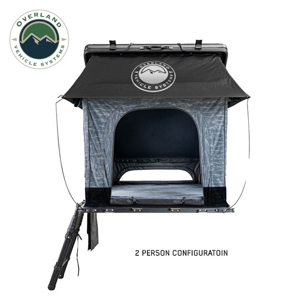 OVERLAND VEHICLE SYSTEMS | XD Lhotse 2 Person Clam Shell Aluminum Hard Shell Roof Top Tent - Blue Body & Black Rainfly (18589902)