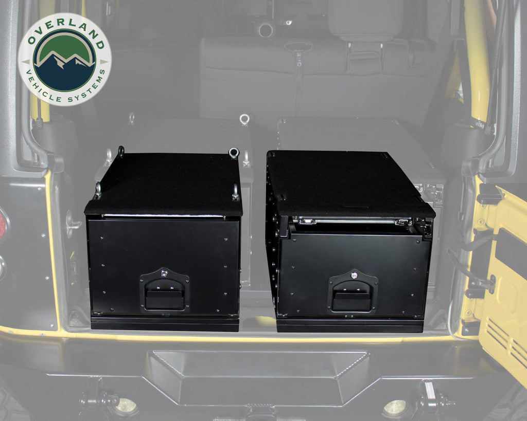 OVERLAND VEHICLE SYSTEMS | Cargo Box With Slide Out Drawer & Working Station Size Black Powder Coat Universal (21010201)