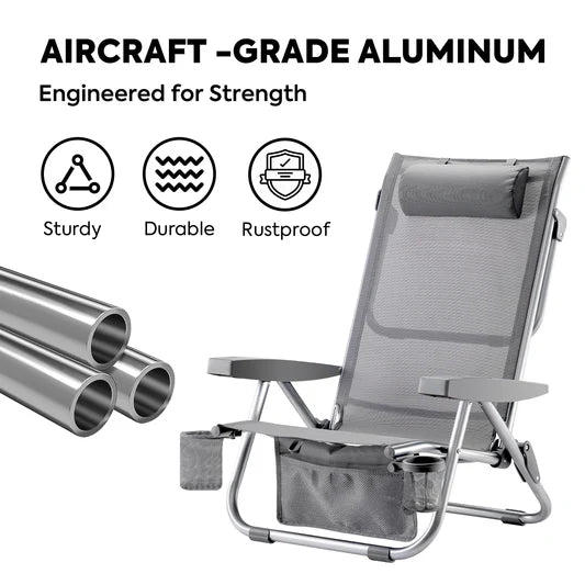 ICECO | Bora 5-Position Reclining Folding Beach Chair with Headrest for Adults