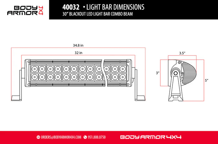 BODY ARMOR 4X4 | 30" Blackout Led Light Bar Combo Beam with Wire Harness (40032)