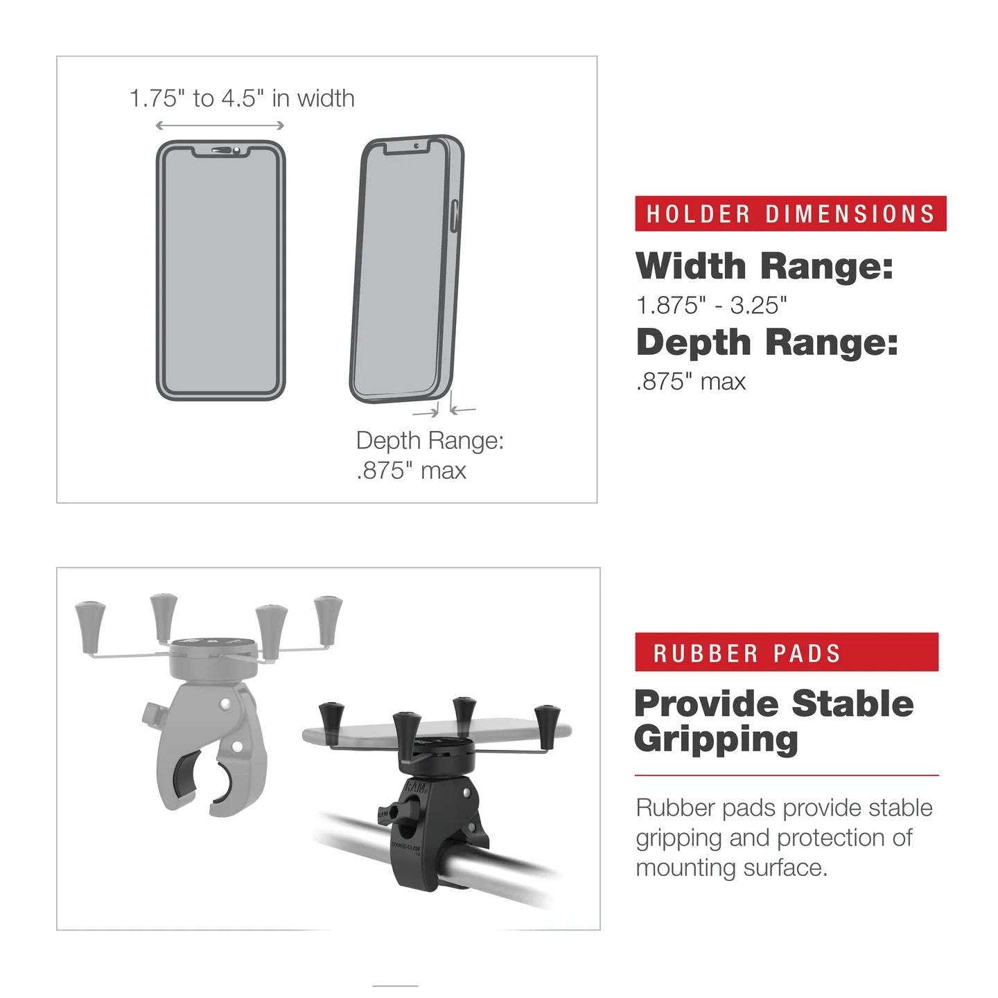 RAM MOUNTS | RAM X-Grip Large Phone Mount with Low-Profile Medium Tough-Claw