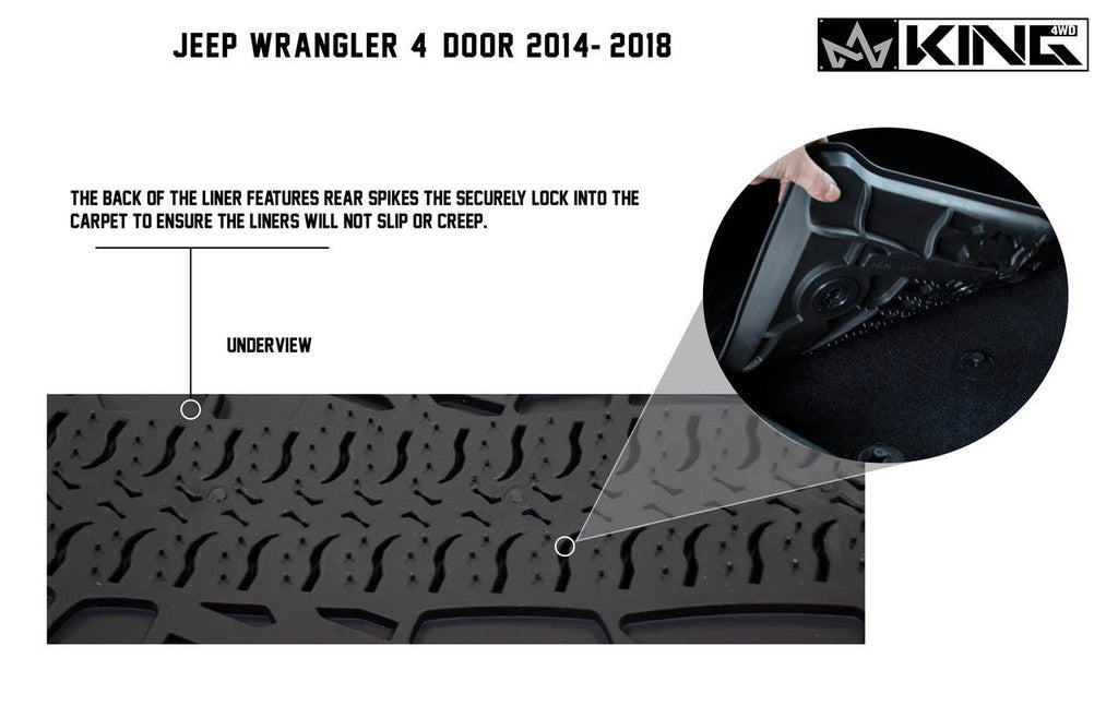 KING 4WD | Jeep Wrangler Unlimited JKU 4 Door 2014-2018 Premium Four-Season Floor Liners Front and Rear Passenger Area (28010501)