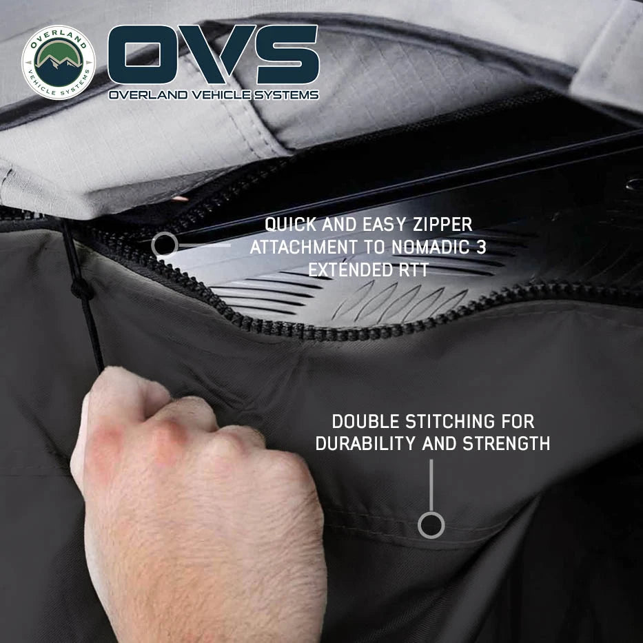 OVERLAND VEHICLE SYSTEMS | HD Nomadic 3 White Annex Room Enclosure With Grey Fabric and PVC Flooring and Mesh Screen Doors (18039826)