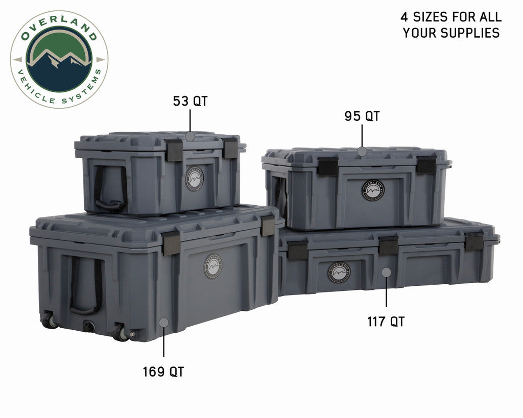 OVERLAND VEHICLE SYSTEMS | D.B.S. - Dark Grey 169 QT Dry Box with Wheels, Drain, and Bottle Opener (40100031)