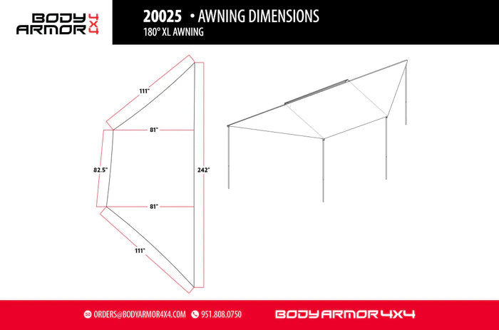 BODY ARMOR 4X4 | Sky Ridge 180XL Awning With Mounting Brackets (20025)