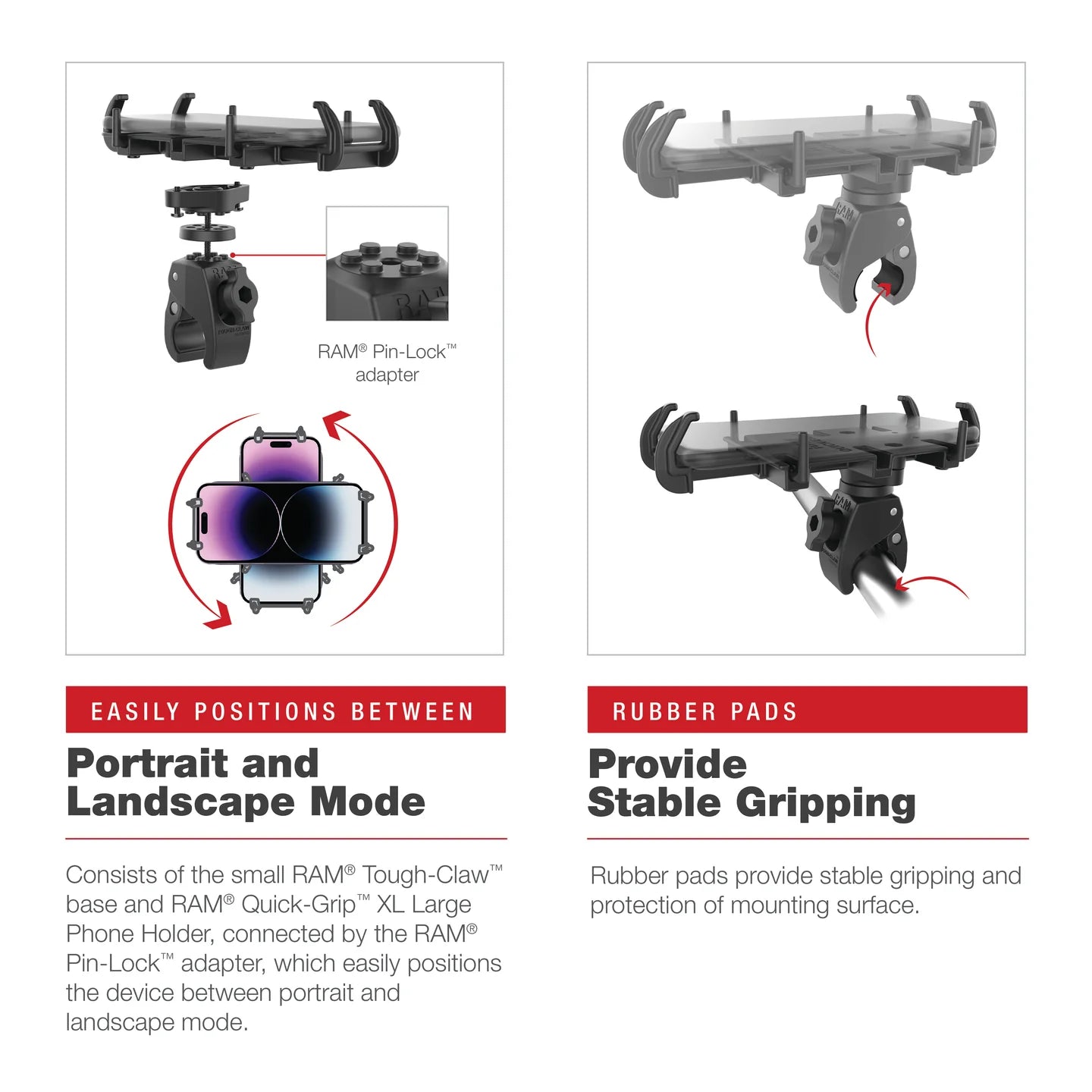 RAM MOUNTS | RAM Quick-Grip XL Phone Mount with Low-Profile Tough-Claw