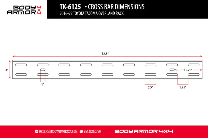 BODY ARMOR 4X4 | Universal Overland Rack Cross Bars For TK-6125 Full Size (TK-6125-CRSBAR)