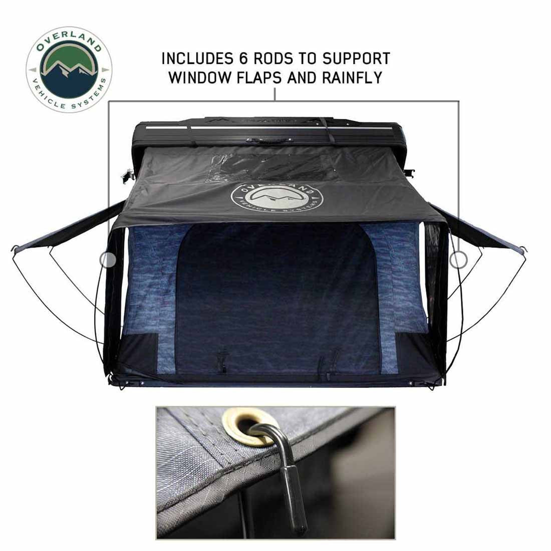 OVERLAND VEHICLE SYSTEMS | XD Everest Cantilever Aluminum Hard Shell Roof Top Tent (Sleeps 2) - Blue Body & Black Rainfly (18489902)