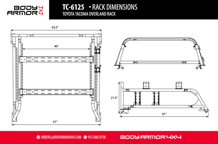 BODY ARMOR 4X4 | Tacoma 3rd & 2nd Gen 2005-2023 Overland Rack (TC-6125)