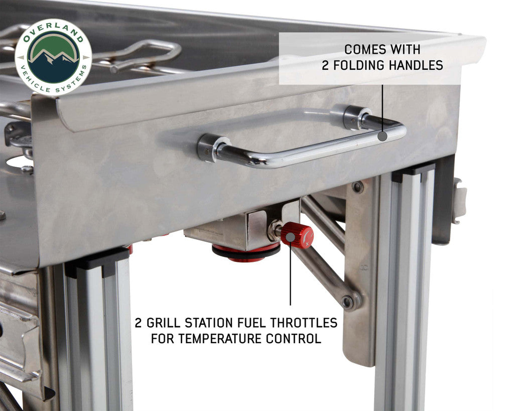 OVERLAND VEHICLE SYSTEMS | Komodo Camp Kitchen - Dual Grill, Skillet, Folding Shelves & Rocket Tower Stainless Steel (30100001)