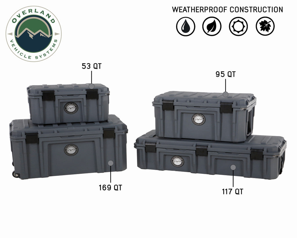 OVERLAND VEHICLE SYSTEMS | D.B.S. - Dark Grey 169 QT Dry Box with Wheels, Drain, and Bottle Opener (40100031)