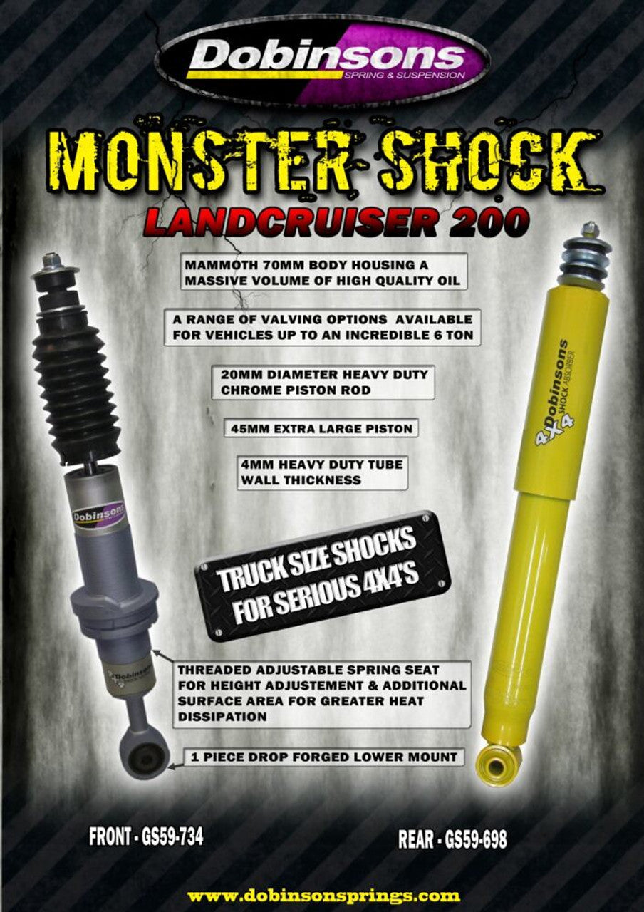 DOBINSONS | Land Cruiser 200 Series Twin Tube Nitro Gas Monster Rear Shock Extra Heavy Duty 45mm Piston, 70mm Body (GS59-698)