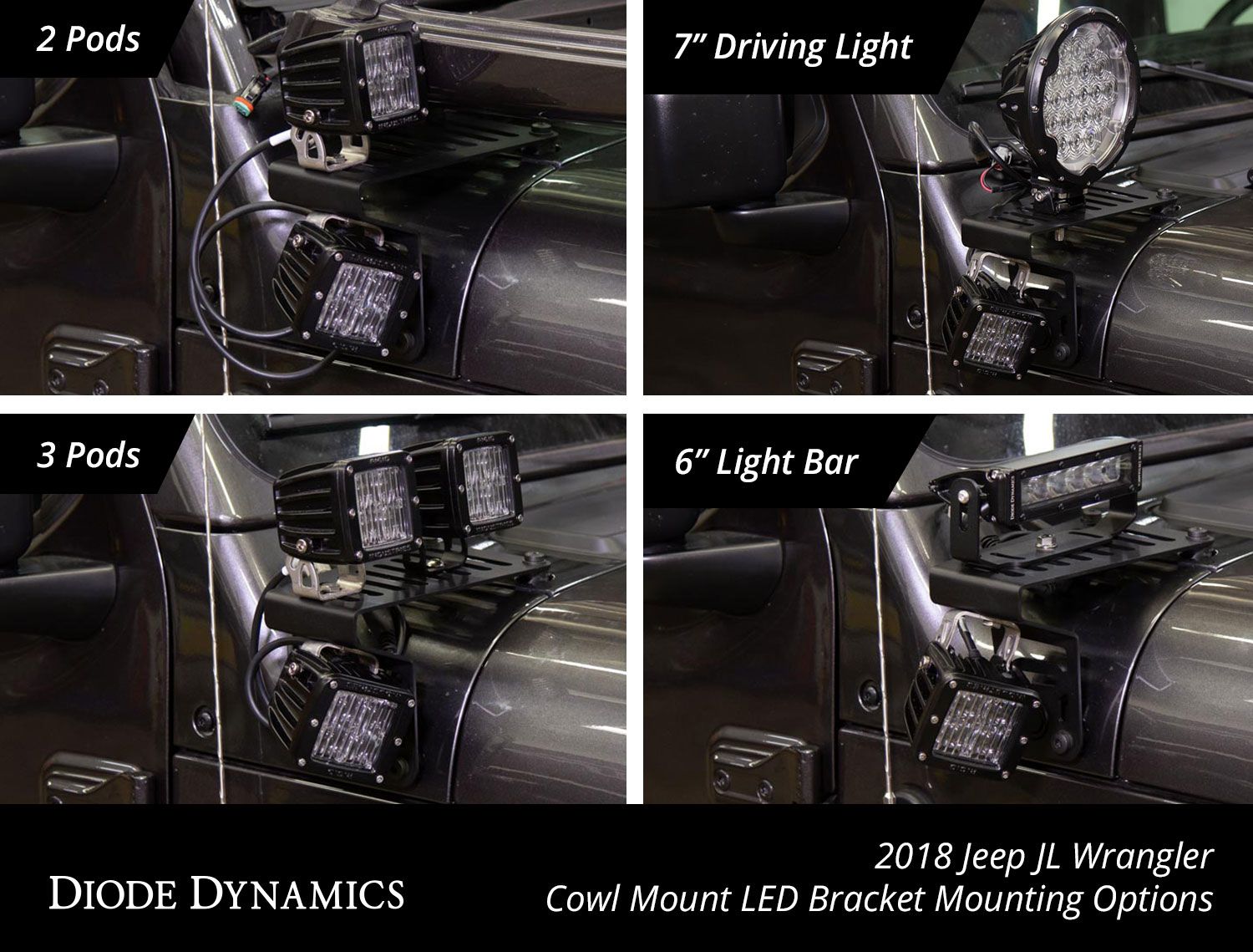 DIODE DYNAMICS | Jeep JL Wrangler 2018-2023 Cowl Mount LED Brackets