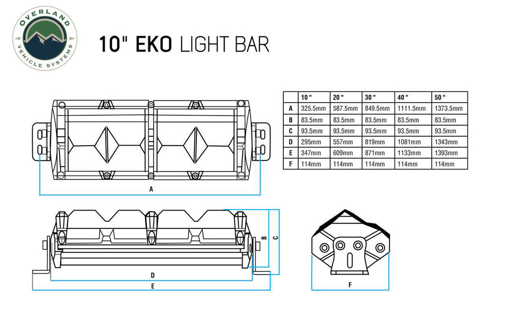 OVERLAND VEHICLE SYSTEMS | EKO 10" LED Light Bar With Variable Beam, DRL,RGB Back Light, 6 Brightness (15010101)