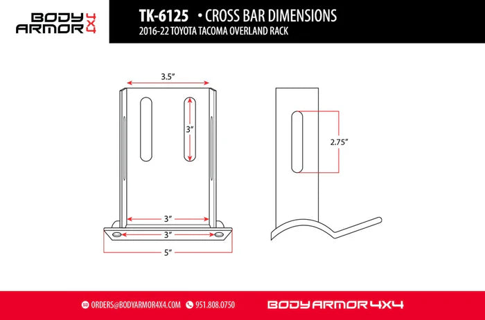 BODY ARMOR 4X4 | Universal Overland Rack Cross Bars For TK-6125 Full Size (TK-6125-CRSBAR)