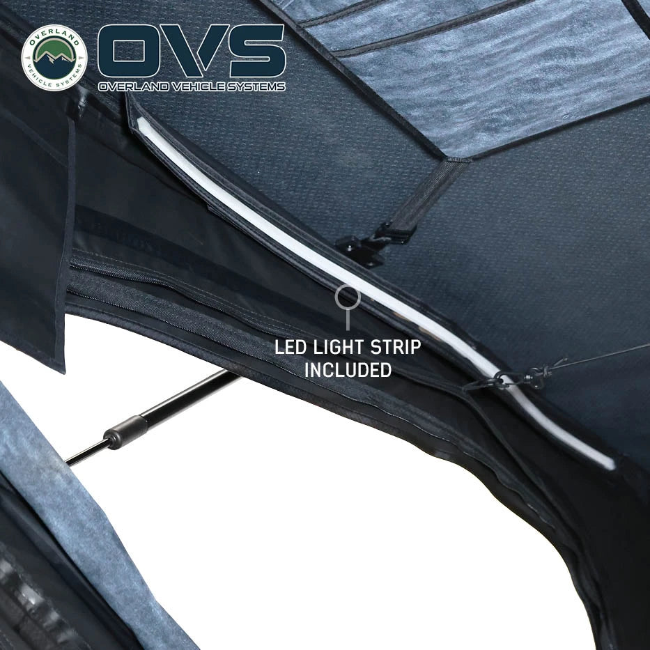 OVERLAND VEHICLE SYSTEMS | K2 Dual Action Clam Shell 2 Person Aluminum Hard Shell Roof Top Tent - Blue Body & Black Rainfly (18689902)