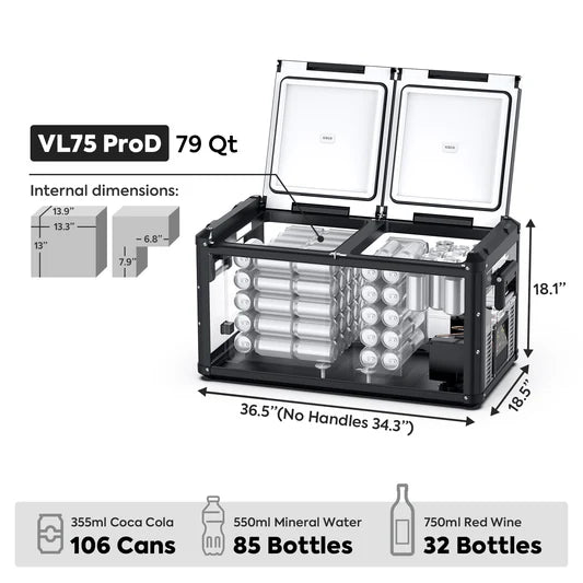 ICECO | 79.2QT VL75ProD 12V Heavy Duty Fridge Freezer With Ice Tray