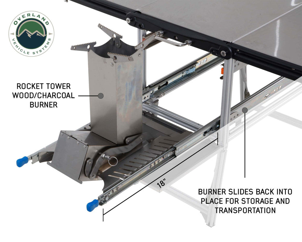 OVERLAND VEHICLE SYSTEMS | Komodo Camp Kitchen - Dual Grill, Skillet, Folding Shelves & Rocket Tower Stainless Steel (30100001)