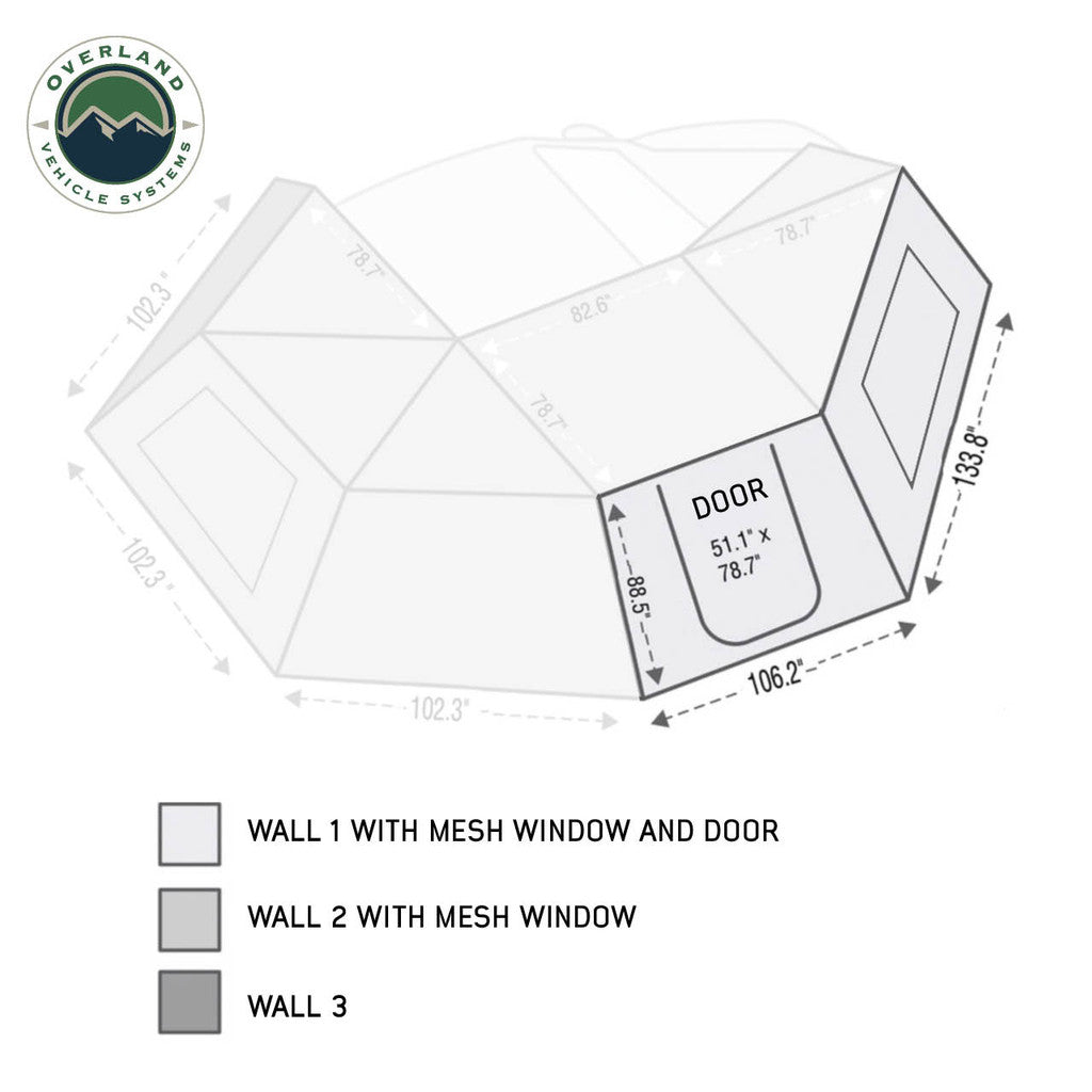 OVERLAND VEHICLE SYSTEMS | Nomadic Awning 270 Passenger Side Wall 1 With Door and Window (18129910)