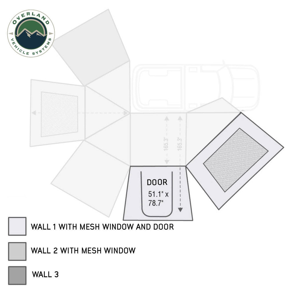 OVERLAND VEHICLE SYSTEMS | Nomadic Awning 270 Passenger Side Wall 1 With Door and Window (18129910)