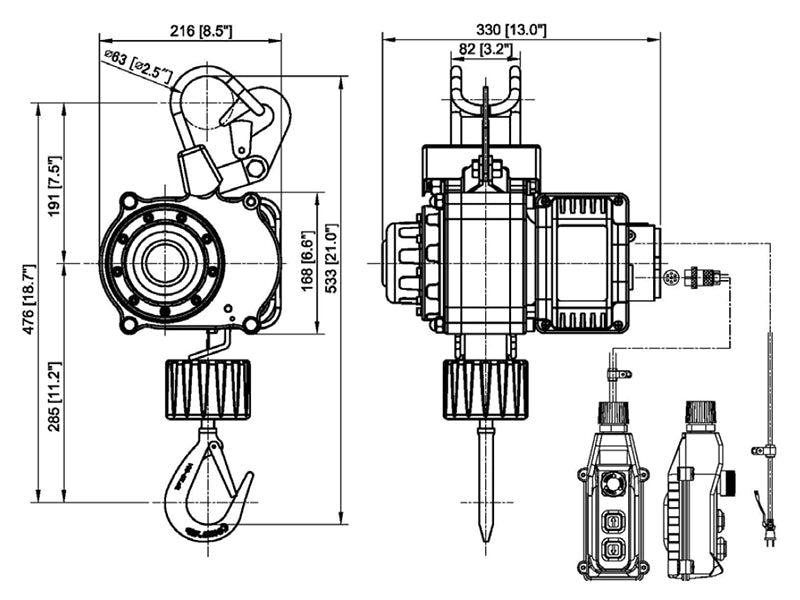 COMEUP WINCH | AC Strap Hoist - CSH-250 - 767 Lb. Capacity, 16.4ft. Lift, 110 Volts