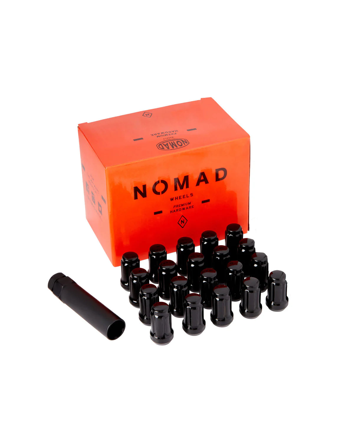NOMAD WHEELS | 12x1.50 Black Spline 5 Lug Kit No Valve Stems (N-L73807BKANV)
