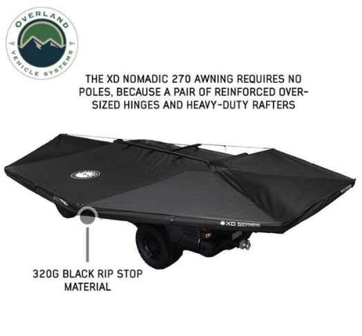 OVERLAND VEHICLE SYSTEMS | XD Nomadic 270 Degree Awning & Wall Kit Combo  Lights Black Out, Black Body Trim, and Travel Cover