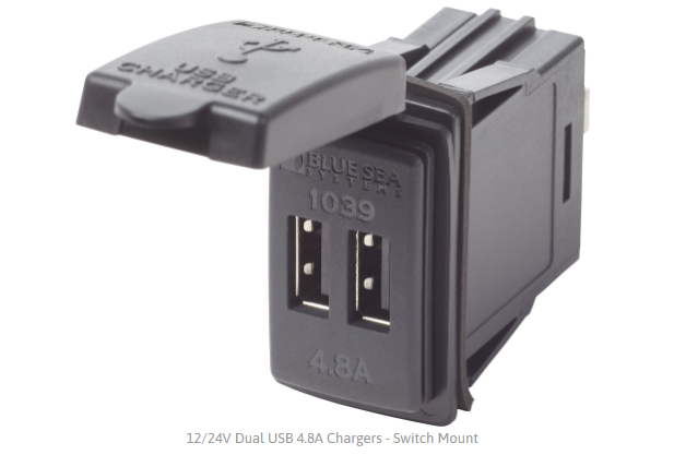 BLUE SEA SYSTEMS | 12/24V Dual USB 4.8A Chargers Switch Mount (1039)