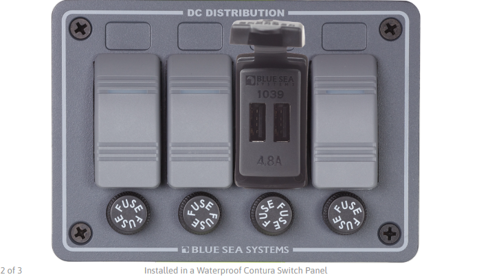 BLUE SEA SYSTEMS | 12/24V Dual USB 4.8A Chargers Switch Mount (1039)