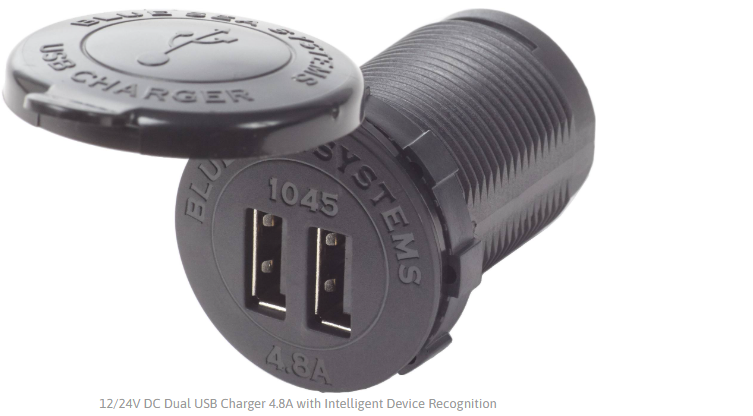 BLUE SEA SYSTEMS | 12/24V DC Dual USB Charger 4.8A with Intelligent Device Recognition (1045)