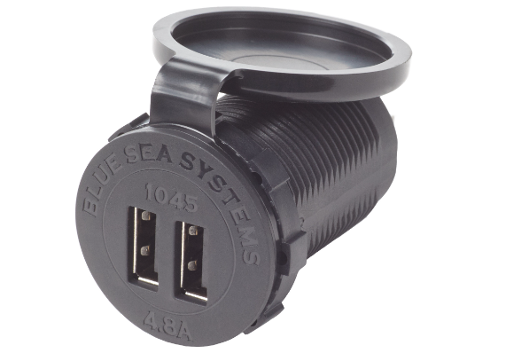 BLUE SEA SYSTEMS | 12/24V DC Dual USB Charger 4.8A with Intelligent Device Recognition (1045)