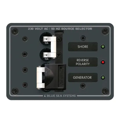 BLUE SEA SYSTEMS | Circuit Breaker Panel Toggle Style 2 Source Selector/230 Volt AC Main (137267)