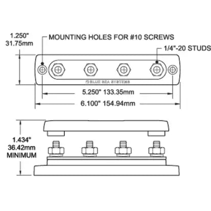 BLUE SEA SYSTEMS | Common Bus Bar 150A Four 1/4"-20 Studs With Cover (191903)