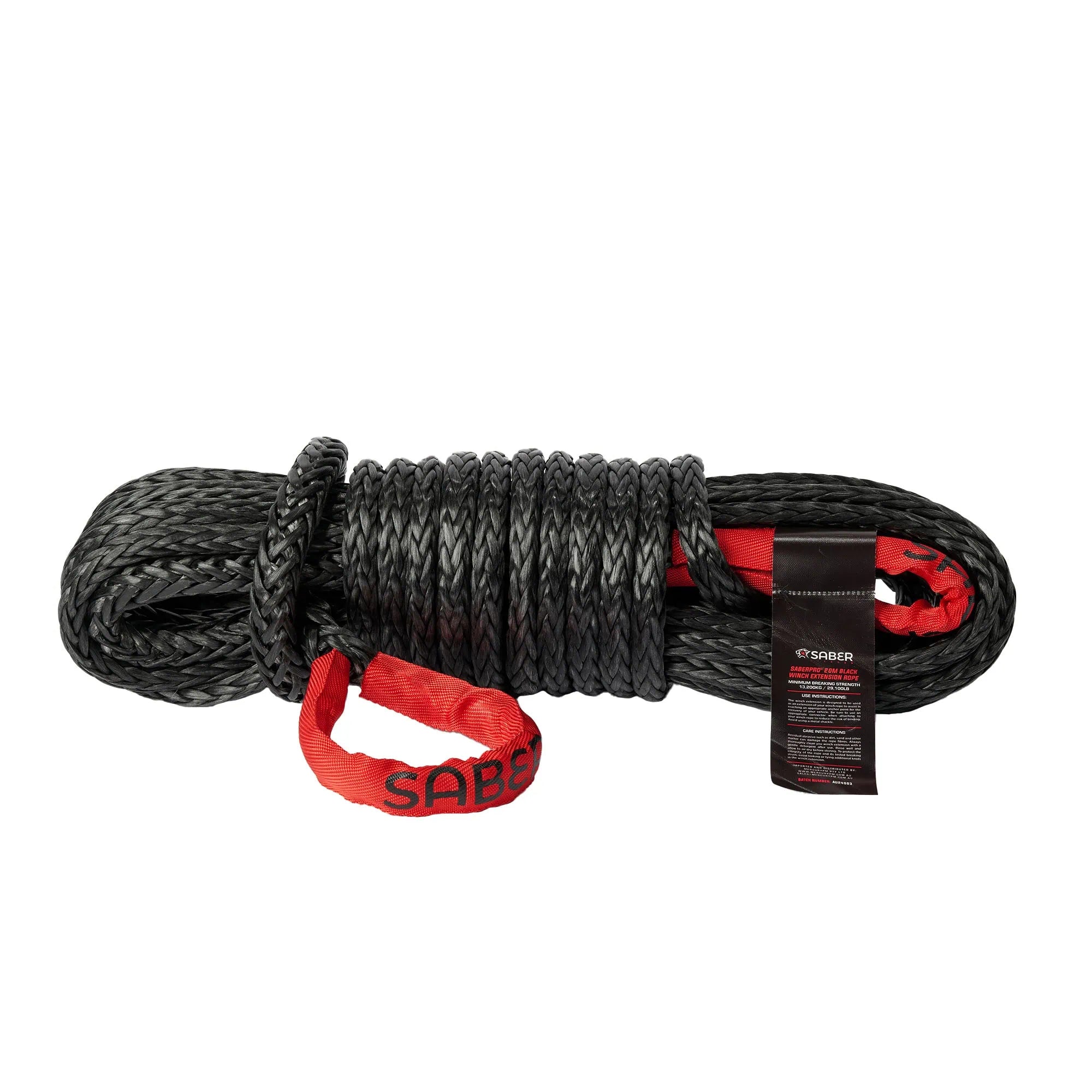 SABER OFFROAD | SaberPro 20m Black Winch Extension Rope 13,200KG (SBR-13WERS)