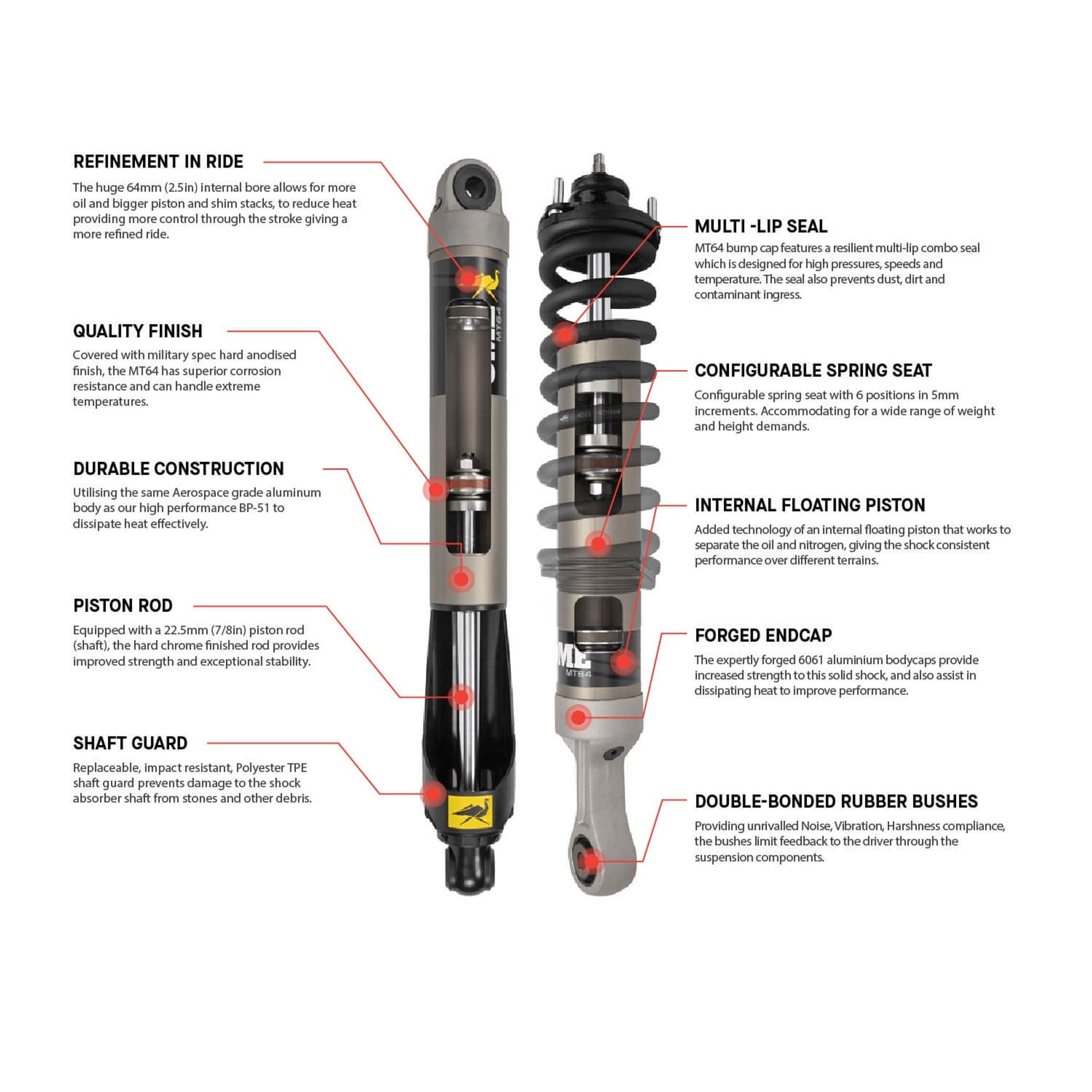 OLD MAN EMU | 4Runner 5th Gen & FJ Cruiser 2010-2023 Rear MT64 Shock Absorber 2"Lift 440lbs Constant Load (MT64601009)