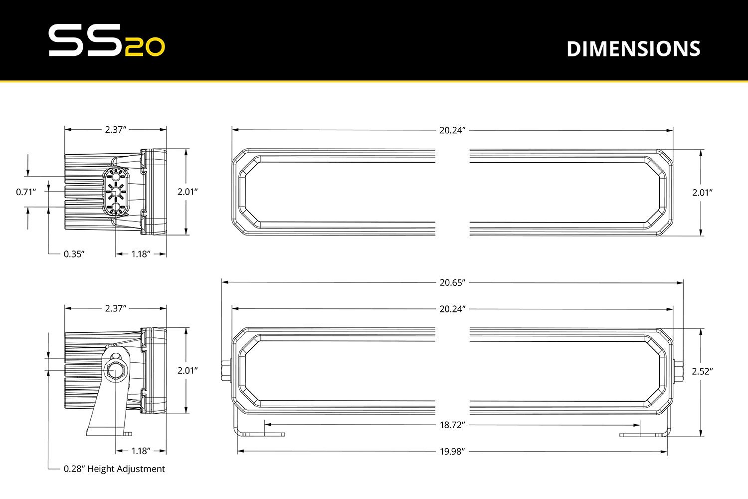 DIODE DYNAMICS | SS20 White LED Light Bar - SPORT SAE DRIVING