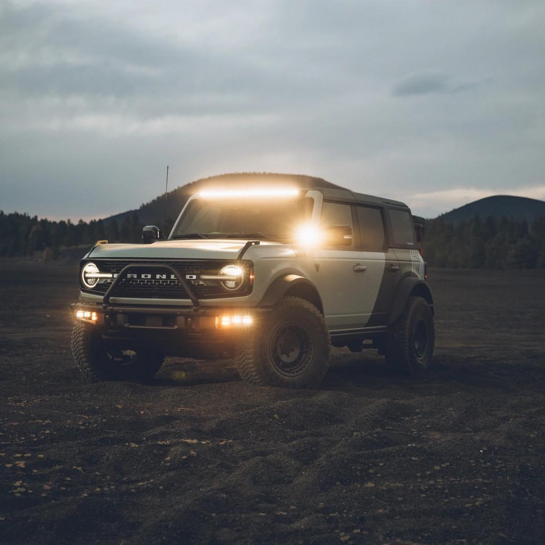 heretics 40 inch led roof mount kit on a ford bronco