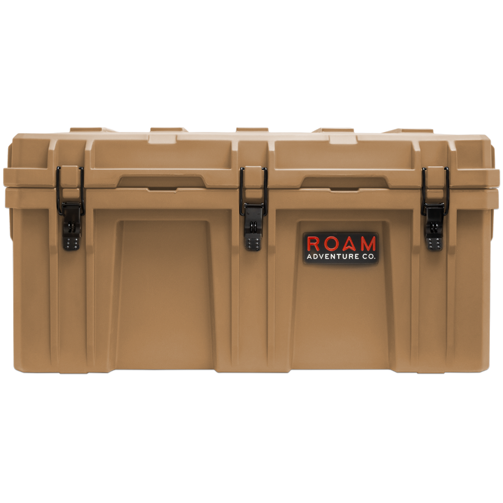 Heavy-duty ROAM 160L Rugged Case shown in Desert Tan