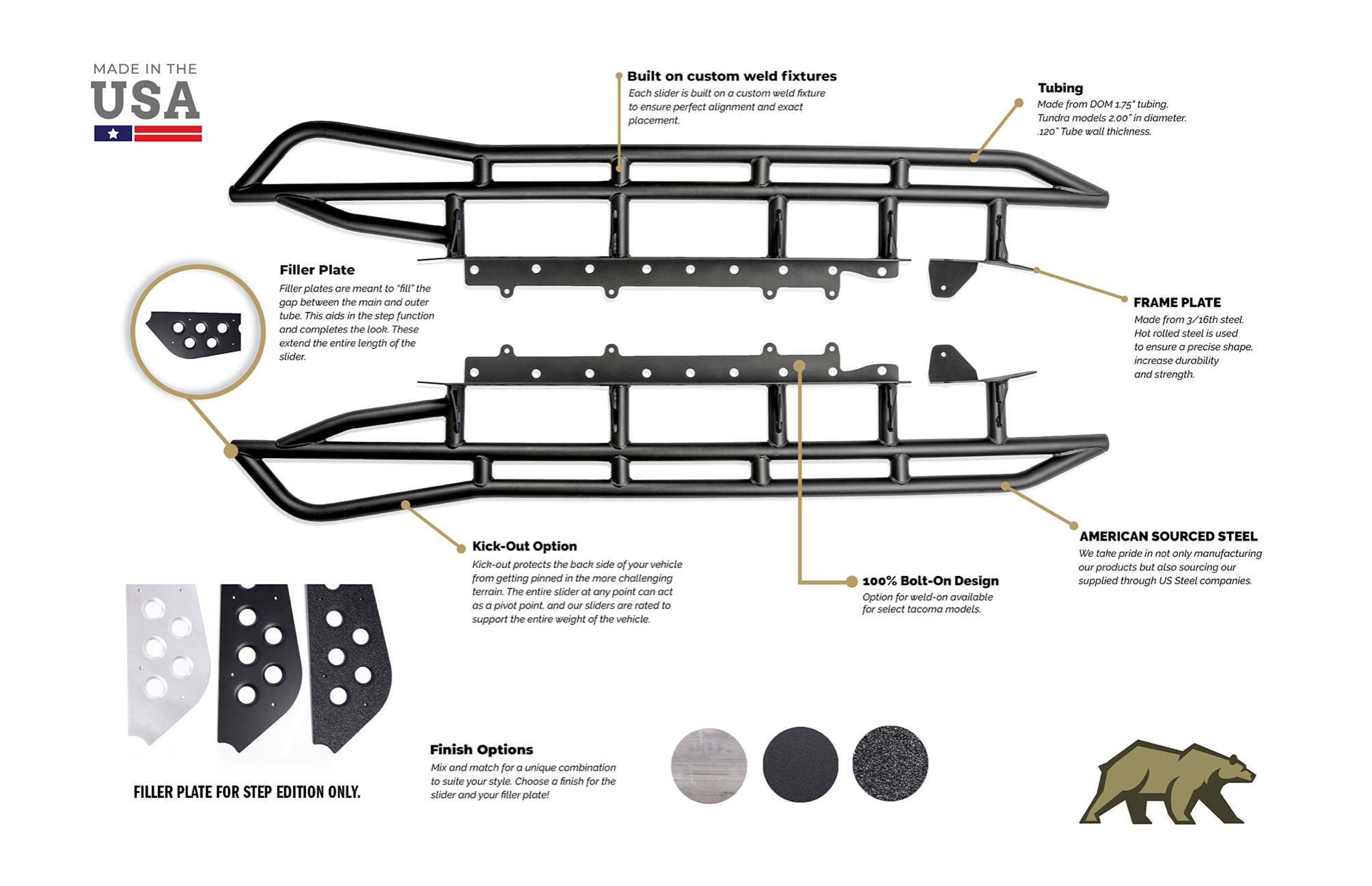 CALI RAISED | 4Runner 4th Gen 2003-2009 Bolt On Rock Sliders Trail Edition