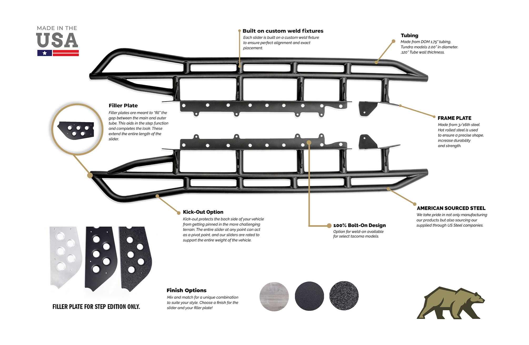 CALI RAISED | Tacoma 3rd & 2nd Gen 2005-2023 Trial Edition Rock Sliders